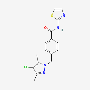 molecular formula C16H15ClN4OS B5551846 4-[(4-chloro-3,5-dimethyl-1H-pyrazol-1-yl)methyl]-N-1,3-thiazol-2-ylbenzamide 