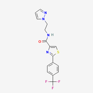 molecular formula C16H13F3N4OS B5551947 N-[2-(1H-pyrazol-1-yl)ethyl]-2-[4-(trifluoromethyl)phenyl]-1,3-thiazole-4-carboxamide 