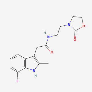 molecular formula C16H18FN3O3 B5551971 2-(7-fluoro-2-methyl-1H-indol-3-yl)-N-[2-(2-oxo-1,3-oxazolidin-3-yl)ethyl]acetamide 