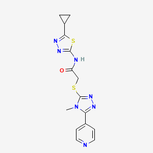 molecular formula C15H15N7OS2 B5551999 N-(5-cyclopropyl-1,3,4-thiadiazol-2-yl)-2-{[4-methyl-5-(4-pyridinyl)-4H-1,2,4-triazol-3-yl]thio}acetamide 