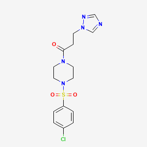 molecular formula C15H18ClN5O3S B5552138 1-[(4-chlorophenyl)sulfonyl]-4-[3-(1H-1,2,4-triazol-1-yl)propanoyl]piperazine 