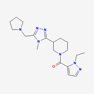 molecular formula C19H29N7O B5552160 1-[(1-ethyl-1H-pyrazol-5-yl)carbonyl]-3-[4-methyl-5-(pyrrolidin-1-ylmethyl)-4H-1,2,4-triazol-3-yl]piperidine 
