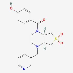 molecular formula C19H21N3O4S B5552235 4-{[(4aS*,7aR*)-6,6-二氧化-4-(3-吡啶基甲基)六氢噻吩并[3,4-b]吡嗪-1(2H)-基]羰基}苯酚 