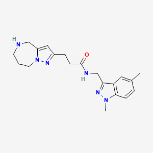 molecular formula C20H26N6O B5552244 N-[(1,5-dimethyl-1H-indazol-3-yl)methyl]-3-(5,6,7,8-tetrahydro-4H-pyrazolo[1,5-a][1,4]diazepin-2-yl)propanamide hydrochloride 