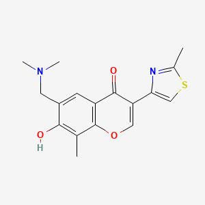 molecular formula C17H18N2O3S B5552314 6-[(二甲氨基)甲基]-7-羟基-8-甲基-3-(2-甲基-1,3-噻唑-4-基)-4H-色满-4-酮 