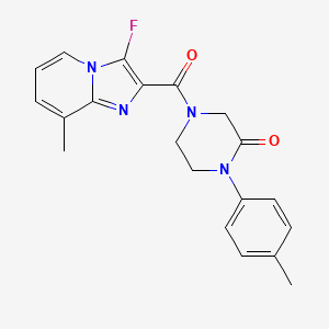 molecular formula C20H19FN4O2 B5552359 4-[(3-fluoro-8-methylimidazo[1,2-a]pyridin-2-yl)carbonyl]-1-(4-methylphenyl)-2-piperazinone 