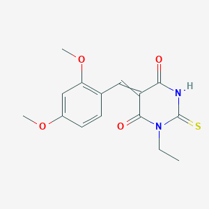 molecular formula C15H16N2O4S B5552373 5-(2,4-dimethoxybenzylidene)-1-ethyl-2-thioxodihydro-4,6(1H,5H)-pyrimidinedione 