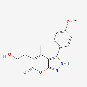 molecular formula C16H16N2O4 B5552392 5-(2-hydroxyethyl)-3-(4-methoxyphenyl)-4-methylpyrano[2,3-c]pyrazol-6(1H)-one 