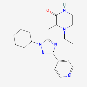 molecular formula C20H28N6O B5552425 3-[(1-环己基-3-吡啶-4-基-1H-1,2,4-三唑-5-基)甲基]-4-乙基哌嗪-2-酮 