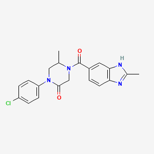 molecular formula C20H19ClN4O2 B5552501 1-(4-chlorophenyl)-5-methyl-4-[(2-methyl-1H-benzimidazol-5-yl)carbonyl]-2-piperazinone 