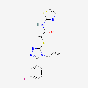 molecular formula C17H16FN5OS2 B5552578 2-{[4-allyl-5-(3-fluorophenyl)-4H-1,2,4-triazol-3-yl]thio}-N-1,3-thiazol-2-ylpropanamide 
