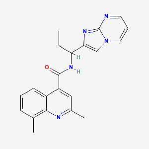 molecular formula C21H21N5O B5552699 N-(1-imidazo[1,2-a]pyrimidin-2-ylpropyl)-2,8-dimethyl-4-quinolinecarboxamide 