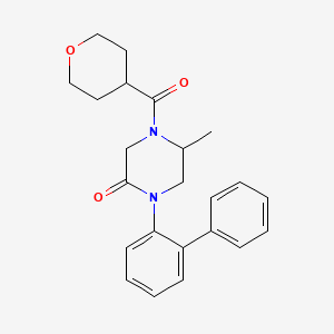 molecular formula C23H26N2O3 B5552908 1-(2-biphenylyl)-5-methyl-4-(tetrahydro-2H-pyran-4-ylcarbonyl)-2-piperazinone 