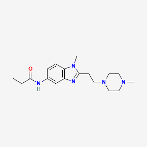 molecular formula C18H27N5O B5552989 N-{1-methyl-2-[2-(4-methyl-1-piperazinyl)ethyl]-1H-benzimidazol-5-yl}propanamide 