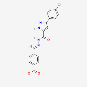 molecular formula C19H15ClN4O3 B5553020 methyl 4-(2-{[3-(4-chlorophenyl)-1H-pyrazol-5-yl]carbonyl}carbonohydrazonoyl)benzoate 