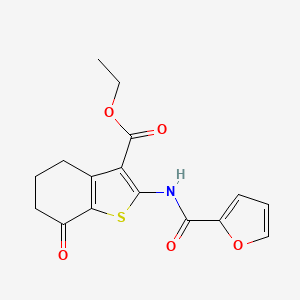 molecular formula C16H15NO5S B5553039 2-(2-呋喃酰氨基)-7-氧代-4,5,6,7-四氢-1-苯并噻吩-3-羧酸乙酯 