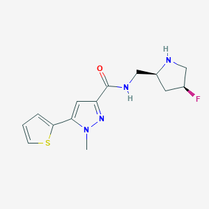 molecular formula C14H17FN4OS B5553203 N-{[(2S,4S)-4-fluoro-2-pyrrolidinyl]methyl}-1-methyl-5-(2-thienyl)-1H-pyrazole-3-carboxamide hydrochloride 