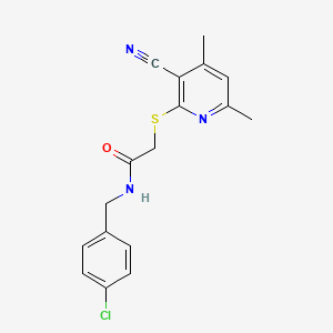 molecular formula C17H16ClN3OS B5553261 N-(4-chlorobenzyl)-2-[(3-cyano-4,6-dimethylpyridin-2-yl)thio]acetamide 