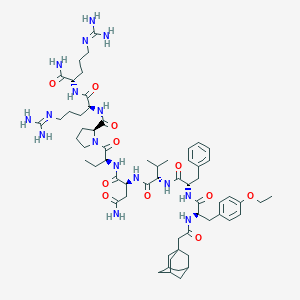 molecular formula C62H94N16O11 B055533 (2S)-2-[[(2S)-2-[[(2S)-2-[[(2R)-2-[[2-(1-Adamantyl)acetyl]amino]-3-(4-ethoxyphenyl)propanoyl]amino]-3-phenylpropanoyl]amino]-3-methylbutanoyl]amino]-N-[(2S)-1-[(2S)-2-[[(2S)-1-[[(2S)-1-amino-5-(diaminomethylideneamino)-1-oxopentan-2-yl]amino]-5-(diaminomethylideneamino)-1-oxopentan-2-yl]carbamoyl]pyrrolidin-1-yl]-1-oxobutan-2-yl]butanediamide CAS No. 112465-00-6
