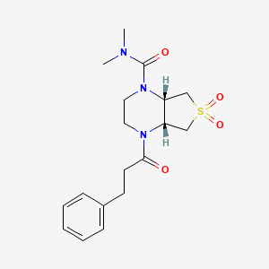 molecular formula C18H25N3O4S B5553315 (4aR*,7aS*)-N,N-dimethyl-4-(3-phenylpropanoyl)hexahydrothieno[3,4-b]pyrazine-1(2H)-carboxamide 6,6-dioxide 