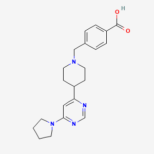 molecular formula C21H26N4O2 B5553343 4-({4-[6-(1-pyrrolidinyl)-4-pyrimidinyl]-1-piperidinyl}methyl)benzoic acid 