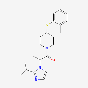 molecular formula C21H29N3OS B5553398 1-[2-(2-isopropyl-1H-imidazol-1-yl)propanoyl]-4-[(2-methylphenyl)thio]piperidine 