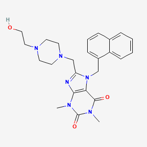 molecular formula C25H30N6O3 B5553421 8-{[4-(2-hydroxyethyl)-1-piperazinyl]methyl}-1,3-dimethyl-7-(1-naphthylmethyl)-3,7-dihydro-1H-purine-2,6-dione 
