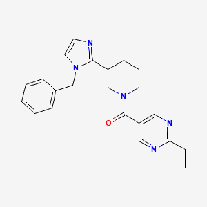 molecular formula C22H25N5O B5553482 5-{[3-(1-benzyl-1H-imidazol-2-yl)-1-piperidinyl]carbonyl}-2-ethylpyrimidine 