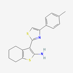 molecular formula C18H18N2S2 B5553502 3-[4-(4-甲基苯基)-1,3-噻唑-2-基]-4,5,6,7-四氢-1-苯并噻吩-2-胺 