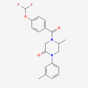 molecular formula C20H20F2N2O3 B5553510 4-[4-(二氟甲氧基)苯甲酰]-5-甲基-1-(3-甲基苯基)-2-哌嗪酮 