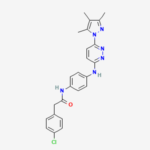 molecular formula C24H23ClN6O B5553593 2-(4-氯苯基)-N-(4-{[6-(3,4,5-三甲基-1H-吡唑-1-基)-3-嘧啶嗪基]氨基}苯基)乙酰胺 