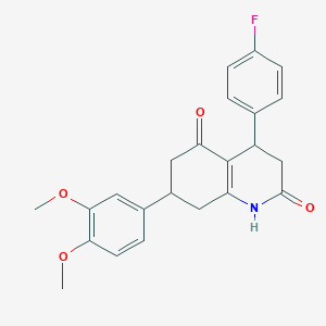 molecular formula C23H22FNO4 B5553594 7-(3,4-dimethoxyphenyl)-4-(4-fluorophenyl)-4,6,7,8-tetrahydro-2,5(1H,3H)-quinolinedione 