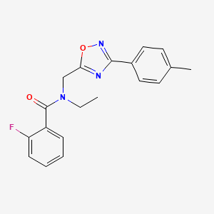 molecular formula C19H18FN3O2 B5553691 N-ethyl-2-fluoro-N-{[3-(4-methylphenyl)-1,2,4-oxadiazol-5-yl]methyl}benzamide 