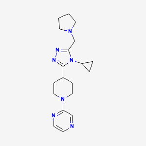 molecular formula C19H27N7 B5553770 2-{4-[4-cyclopropyl-5-(pyrrolidin-1-ylmethyl)-4H-1,2,4-triazol-3-yl]piperidin-1-yl}pyrazine 