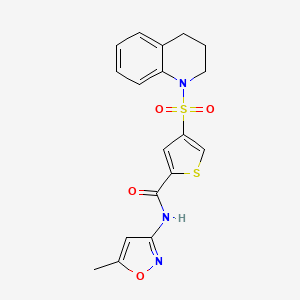 molecular formula C18H17N3O4S2 B5553775 4-(3,4-二氢-1(2H)-喹啉磺酰基)-N-(5-甲基-3-异恶唑基)-2-噻吩甲酰胺 