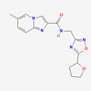 molecular formula C16H17N5O3 B5553786 6-甲基-N-{[5-(四氢-2-呋喃基)-1,2,4-恶二唑-3-基]甲基}咪唑并[1,2-a]吡啶-2-甲酰胺 