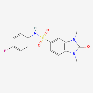 molecular formula C15H14FN3O3S B5553796 N-(4-fluorophenyl)-1,3-dimethyl-2-oxo-2,3-dihydro-1H-benzimidazole-5-sulfonamide 