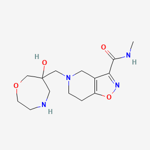 molecular formula C14H22N4O4 B5553901 5-[(6-hydroxy-1,4-oxazepan-6-yl)methyl]-N-methyl-4,5,6,7-tetrahydroisoxazolo[4,5-c]pyridine-3-carboxamide dihydrochloride 