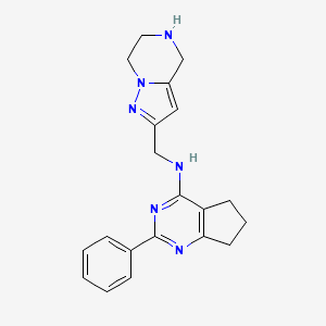 molecular formula C20H22N6 B5554100 2-phenyl-N-(4,5,6,7-tetrahydropyrazolo[1,5-a]pyrazin-2-ylmethyl)-6,7-dihydro-5H-cyclopenta[d]pyrimidin-4-amine dihydrochloride 