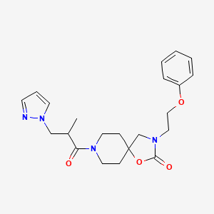 molecular formula C22H28N4O4 B5554160 8-[2-甲基-3-(1H-吡唑-1-基)丙酰]-3-(2-苯氧基乙基)-1-氧杂-3,8-二氮杂螺[4.5]癸烷-2-酮 