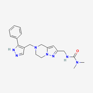molecular formula C20H25N7O B5554202 N,N-dimethyl-N'-({5-[(3-phenyl-1H-pyrazol-4-yl)methyl]-4,5,6,7-tetrahydropyrazolo[1,5-a]pyrazin-2-yl}methyl)urea 