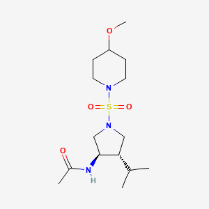 molecular formula C15H29N3O4S B5554291 N-{(3R*,4S*)-4-isopropyl-1-[(4-methoxy-1-piperidinyl)sulfonyl]-3-pyrrolidinyl}acetamide 