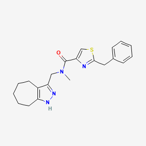 molecular formula C21H24N4OS B5554427 2-benzyl-N-(1,4,5,6,7,8-hexahydrocyclohepta[c]pyrazol-3-ylmethyl)-N-methyl-1,3-thiazole-4-carboxamide 
