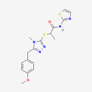 molecular formula C17H19N5O2S2 B5554496 2-{[5-(4-methoxybenzyl)-4-methyl-4H-1,2,4-triazol-3-yl]thio}-N-1,3-thiazol-2-ylpropanamide 