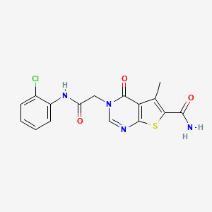molecular formula C16H13ClN4O3S B5554749 3-{2-[(2-chlorophenyl)amino]-2-oxoethyl}-5-methyl-4-oxo-3,4-dihydrothieno[2,3-d]pyrimidine-6-carboxamide 