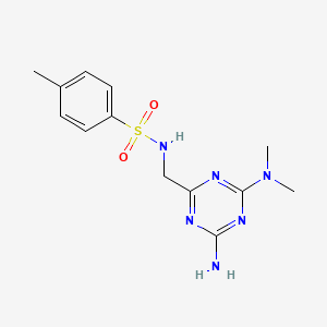 molecular formula C13H18N6O2S B5554757 N-{[4-amino-6-(dimethylamino)-1,3,5-triazin-2-yl]methyl}-4-methylbenzenesulfonamide 
