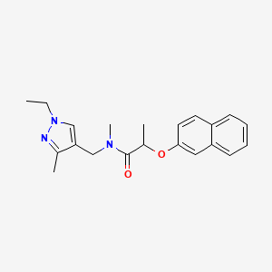 molecular formula C21H25N3O2 B5554782 N-[(1-ethyl-5-methyl-1H-pyrazol-4-yl)methyl]-N-methyl-2-(2-naphthyloxy)propanamide 