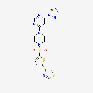 molecular formula C19H19N7O2S3 B5555006 4-(4-{[5-(2-methyl-1,3-thiazol-4-yl)-2-thienyl]sulfonyl}-1-piperazinyl)-6-(1H-pyrazol-1-yl)pyrimidine 