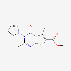 molecular formula C14H13N3O3S B5555100 methyl 2,5-dimethyl-4-oxo-3-(1H-pyrrol-1-yl)-3,4-dihydrothieno[2,3-d]pyrimidine-6-carboxylate 
