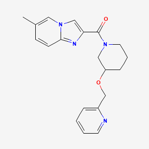 molecular formula C20H22N4O2 B5555101 6-methyl-2-{[3-(2-pyridinylmethoxy)-1-piperidinyl]carbonyl}imidazo[1,2-a]pyridine 